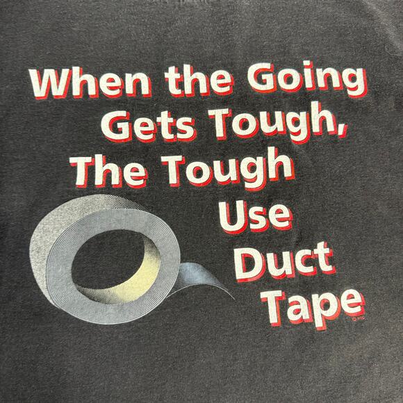 Vintage 90s Duct Tape Funny Promo Tee Shirt  Black Gildan Heavy Weight Size XL - Picture 3 of 7